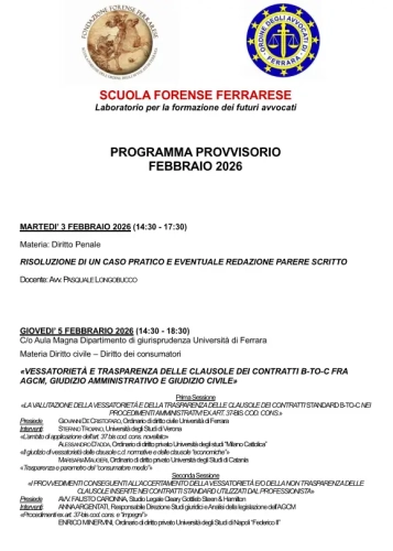 Calendario Scuola Forense Febbraio 2026 - 1