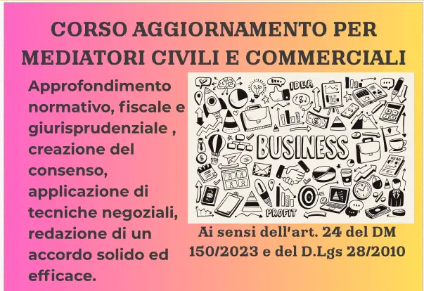 Corso di aggiornamento per mediatori civili e commercialisti